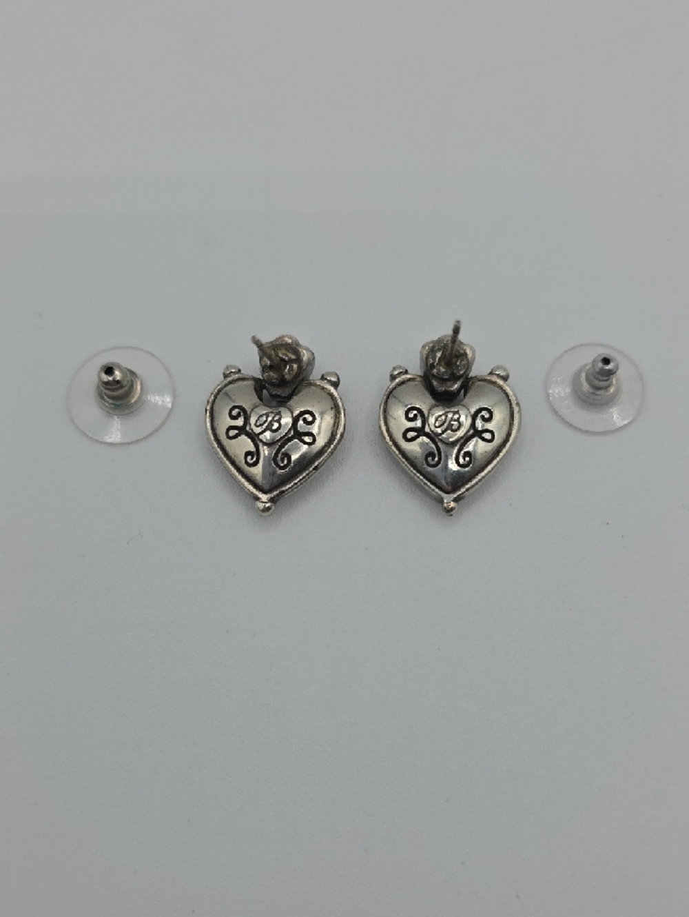 Retired Brighton Puff Heart Sterling Silver Heart Filigree Earrings - Picture 3 of 7